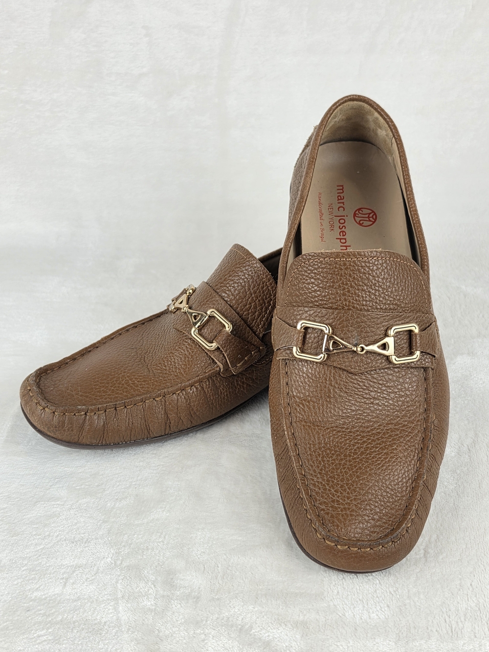 Marc Joseph New York Park Ave Bit‎ Loafer Mens 12 Tan Pebbled Leather Brazil
